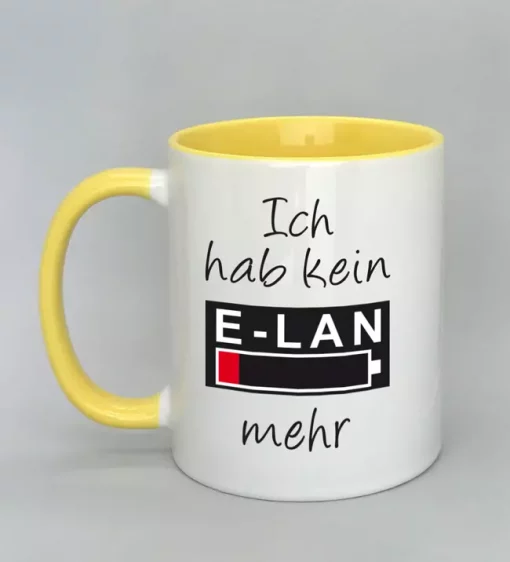 Spruchtasse Ich hab kein E-LAN mehr Innenseite gelb
