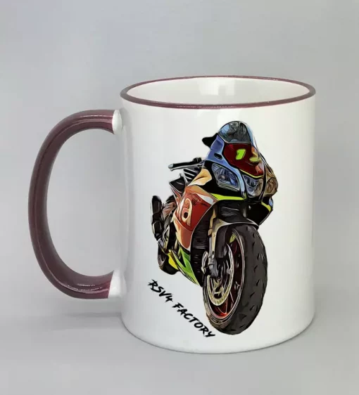 Keramiktasse mit Motorrad Rand bordeaux