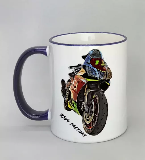 Keramiktasse mit Motorrad Rand dunkelblau