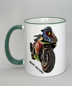 Keramiktasse mit Motorrad Rand dunkelgrün