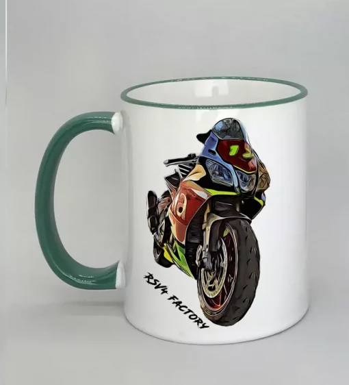 Keramiktasse mit Motorrad Rand dunkelgrün