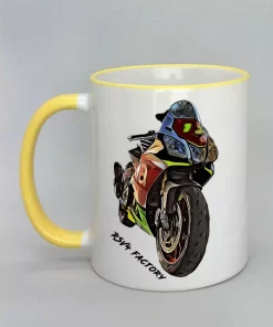 Keramiktasse mit Motorrad Rand gelb