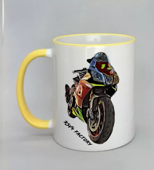 Keramiktasse mit Motorrad Rand gelb