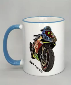 Keramiktasse mit Motorrad Rand hellblau