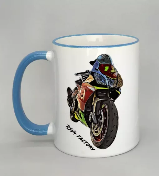 Keramiktasse mit Motorrad Rand hellblau