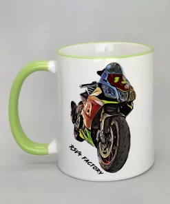 Keramiktasse mit Motorrad Rand hellgrün