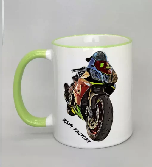 Keramiktasse mit Motorrad Rand hellgrün