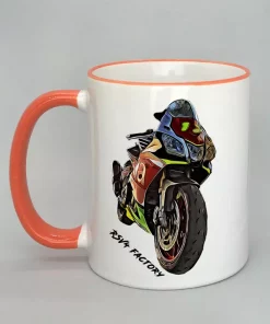 Keramiktasse mit Motorrad Rand orange