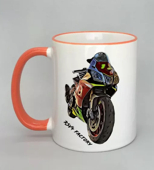 Keramiktasse mit Motorrad Rand orange