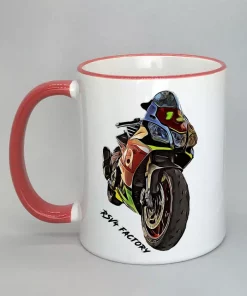 Keramiktasse mit Motorrad Rand rot