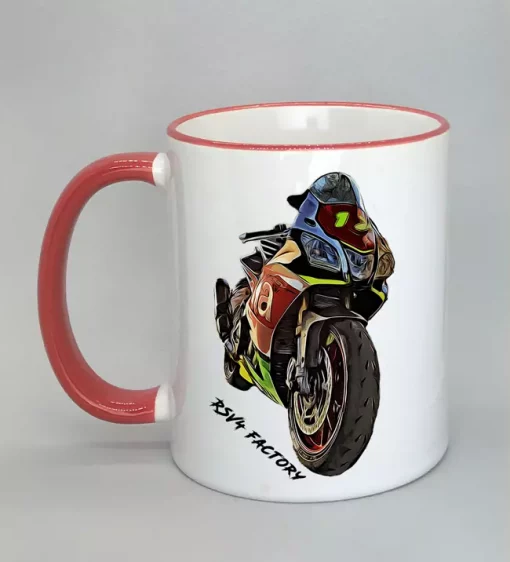 Keramiktasse mit Motorrad Rand rot