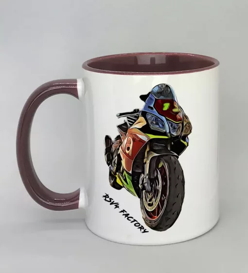 Keramiktasse mit Motorrad Innenseite bordeaux