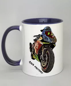 Keramiktasse mit Motorrad Innenseite dunkelblau