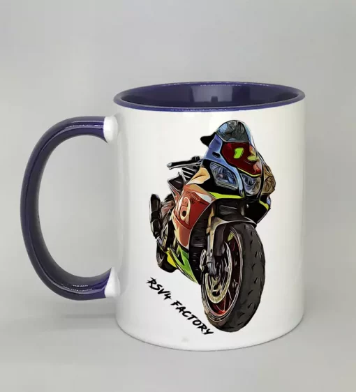 Keramiktasse mit Motorrad Innenseite dunkelblau