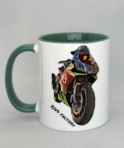 Keramiktasse mit Motorrad Innenseite dunkelgrün