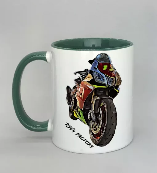 Keramiktasse mit Motorrad Innenseite dunkelgrün