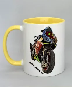 Keramiktasse mit Motorrad Innenseite gelb
