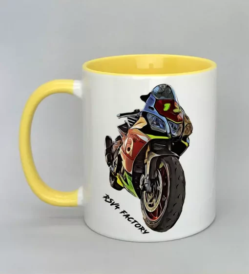 Keramiktasse mit Motorrad Innenseite gelb