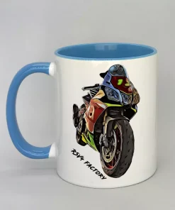 Keramiktasse mit Motorrad Innenseite hellblau