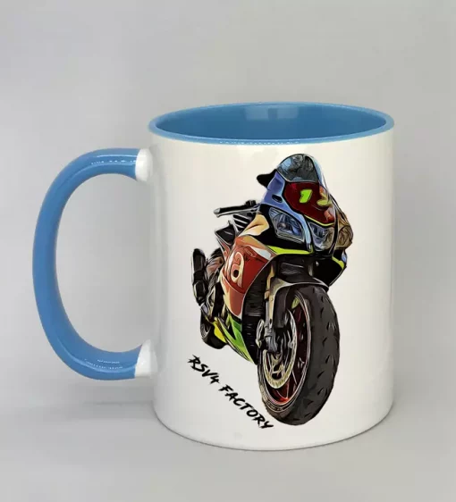 Keramiktasse mit Motorrad Innenseite hellblau