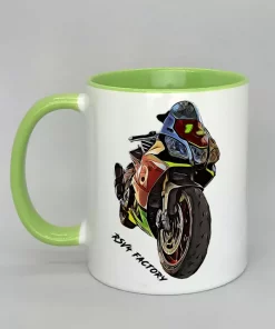 Keramiktasse mit Motorrad Innenseite hellgrün