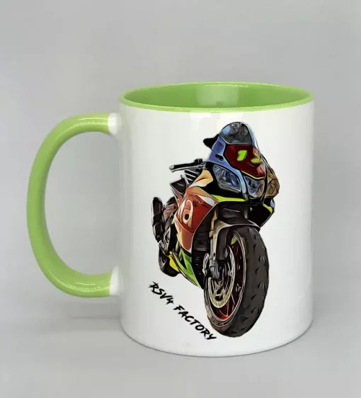 Keramiktasse mit Motorrad Innenseite hellgrün