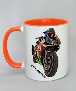 Keramiktasse mit Motorrad Innenseite orange