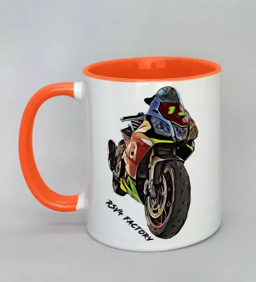 Keramiktasse mit Motorrad Innenseite orange