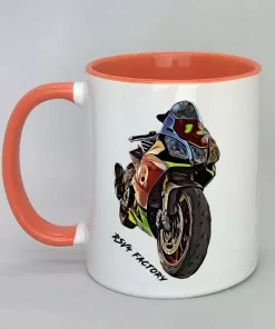 Keramiktasse mit Motorrad Innenseite rot