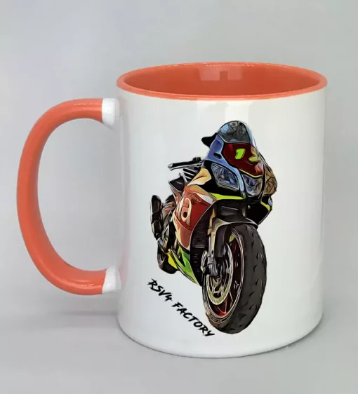 Keramiktasse mit Motorrad Innenseite rot