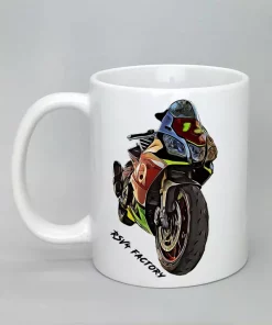 Keramiktasse mit Motorrad weiß