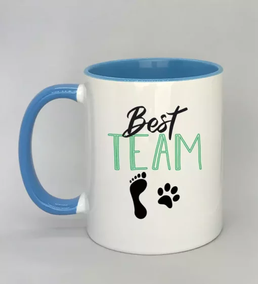 Keramiktasse Best Team Rand hellblau