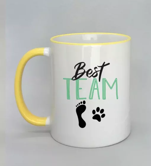 Keramiktasse Best Team Rand gelb