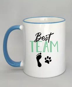 Keramiktasse Best Team Rand hellblau