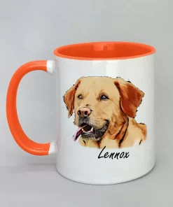 Hundemotiv auf Keramiktasse Innenseite orange