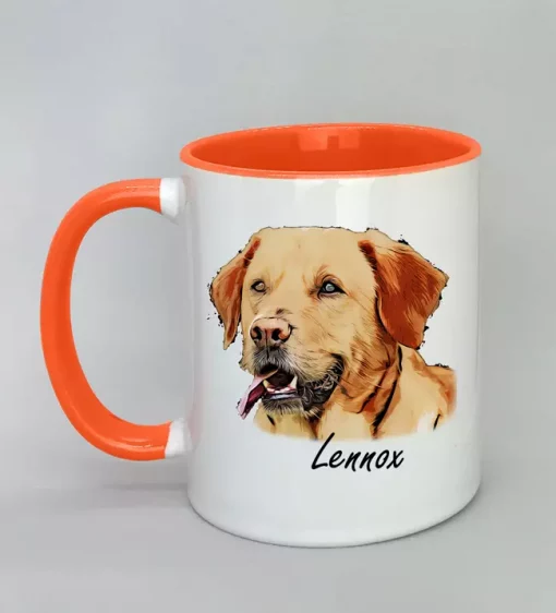 Hundemotiv auf Keramiktasse Innenseite orange