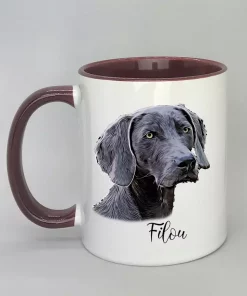 Cartoon-Style Tasse mit Hundemotiv Innenseite bordeaux
