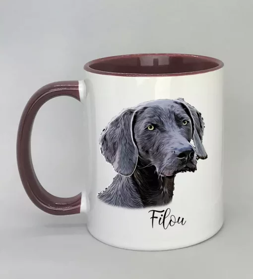 Cartoon-Style Tasse mit Hundemotiv Innenseite bordeaux