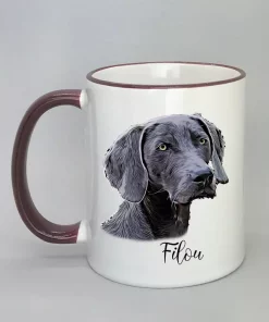 Cartoon-Style Tasse mit Hundemotiv Rand bordeaux
