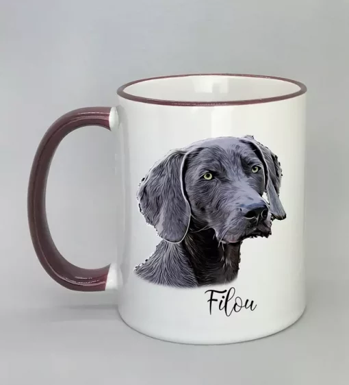 Cartoon-Style Tasse mit Hundemotiv Rand bordeaux