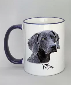 Cartoon-Style Tasse mit Hundemotiv Rand dunkelblau