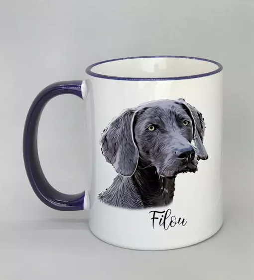 Cartoon-Style Tasse mit Hundemotiv Rand dunkelblau