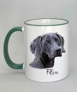 Cartoon-Style Tasse mit Hundemotiv Rand dunkelgrün