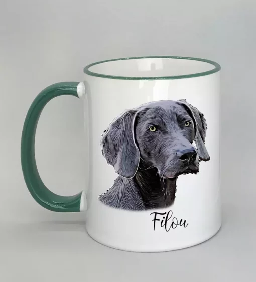 Cartoon-Style Tasse mit Hundemotiv Rand dunkelgrün