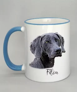 Cartoon-Style Tasse mit Hundemotiv Rand hellblau