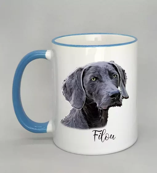 Cartoon-Style Tasse mit Hundemotiv Rand hellblau
