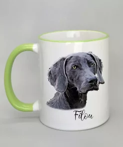 Cartoon-Style Tasse mit Hundemotiv Rand hellgrün
