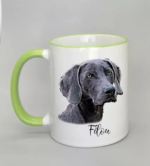 Cartoon-Style Tasse mit Hundemotiv Rand hellgrün