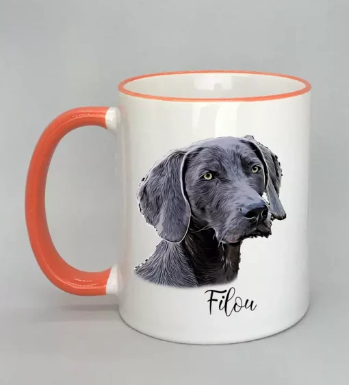 Cartoon-Style Tasse mit Hundemotiv Rand orange