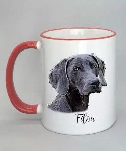 Cartoon-Style Tasse mit Hundemotiv Rand rot
